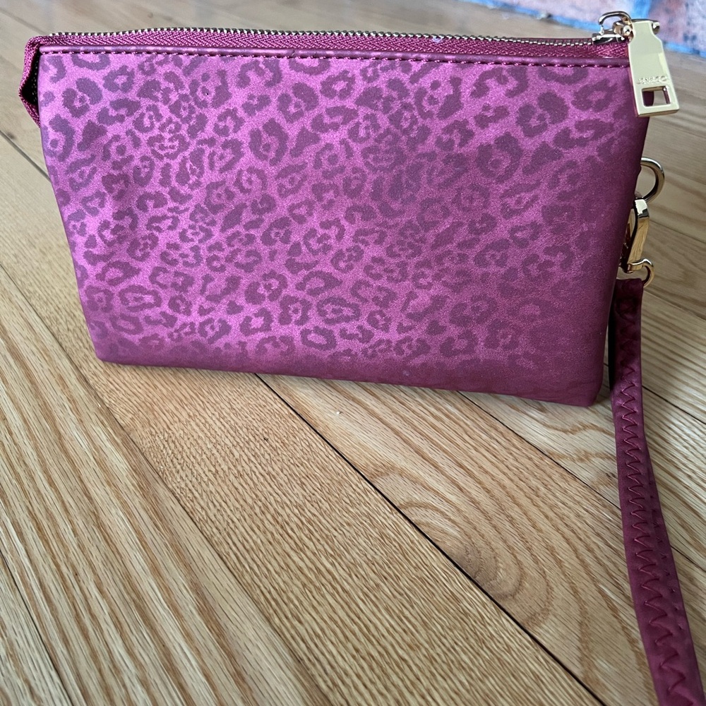 Jen & Co Vegan Leopard Print Pink Clutch Bag